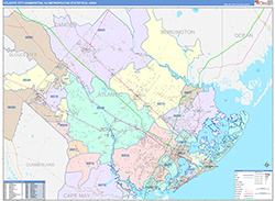 Atlantic City-Hammonton Metro Area Wall Map Color Cast Style 2026
